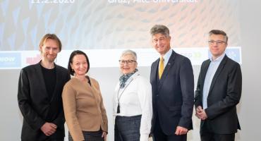 Christian Rechberger (Know-Center), CEO Stefanie Lindstaedt (Know-Center), Adelheid Merkl (FFG), Rektor Harald Kainz (TU Graz), Gerhard Schagerl (AVL List)